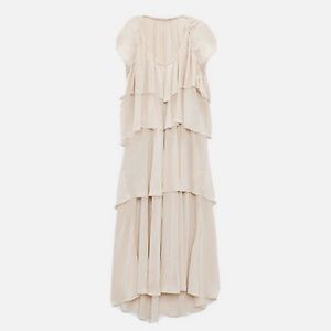Zara Limited Edition Ruffle Tiered Maxi Dress in Cream